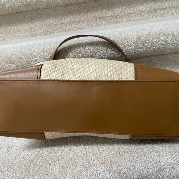 Liz Claiborne Vintge Woven Cream and Tan Leather Tote Bag - Picture 3 of 12